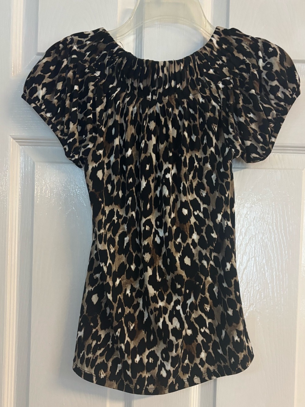 Style & Co. Leopard Print Short Sleeve Top - Brown, Black